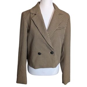 House of Harlow 1960 Notch Lapel Brown Houndstooth Cropped Blazer Size Small
